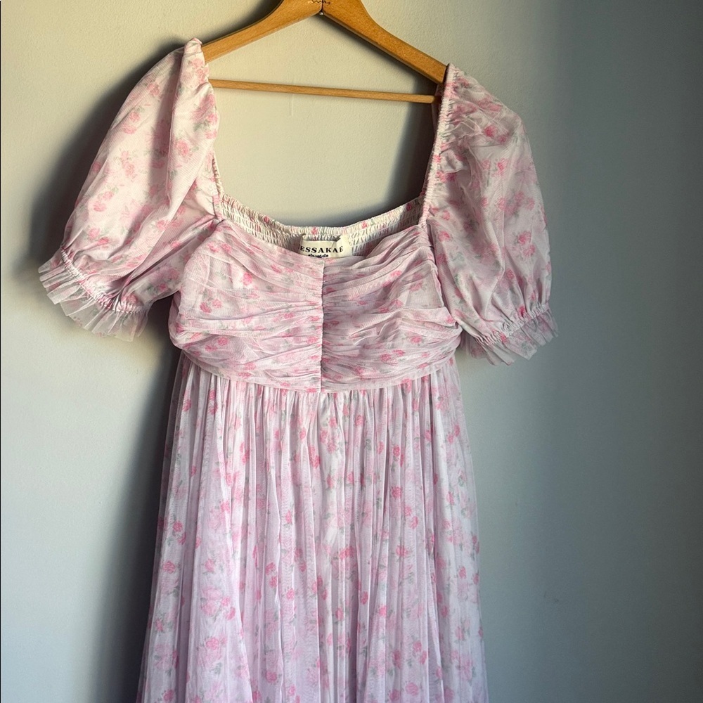 JESSAKAE Promenade Puff Sleeve Floral Print Maxi Dress, Pink And White Large - Picture 6 of 13